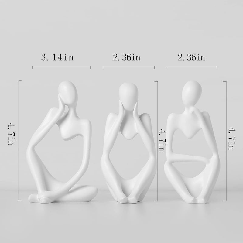 BrownLove 3pcs Decor White Thinker Statue Abstract Art Sculpture，Resin Collectible Figurines for Home Living Room Office Shelf Decoration - Image 2